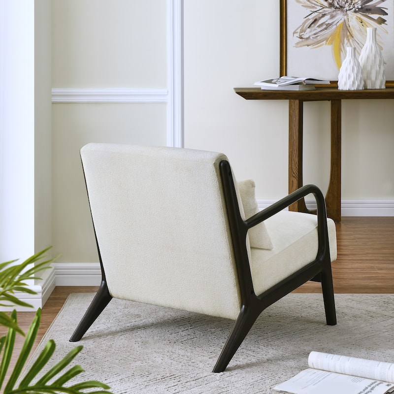 Eterna Mid-Century Modern Style Accent Chair with Removable Lumbar Pillow, Black Finish Solid Wood Legs