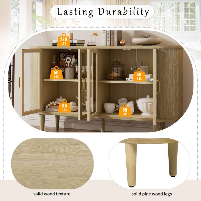 4-Door Large Storage Sideboard Cabinet with Semi-Circular Handles and Adjustable Shelves