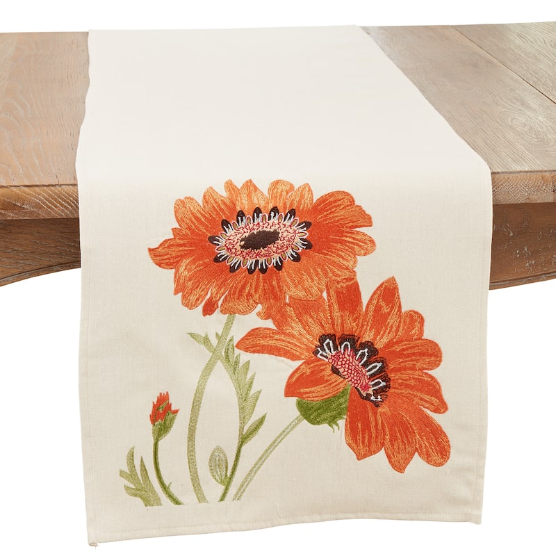 Elegant Bloom Embroidered Flowers Table Runner