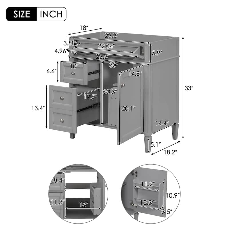 30'' Bathroom Vanity without Top Sink, Modern Bathroom Storage Cabinet with 2 Drawers and a Tip-out Drawer (NOT INCLUDE BASIN)