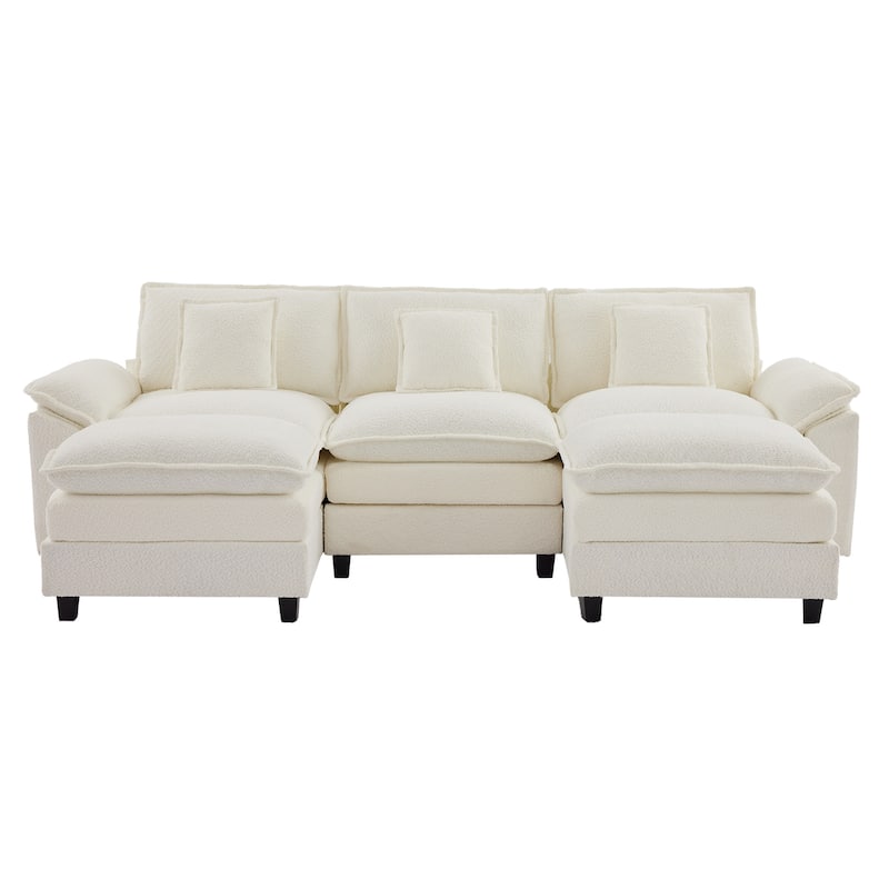 Modular Chenille Sectional Sofa with Ottomans, Deep Seat, Wide Padded Armrests, 2-Seat / 3-Seat / 4-Seat Options