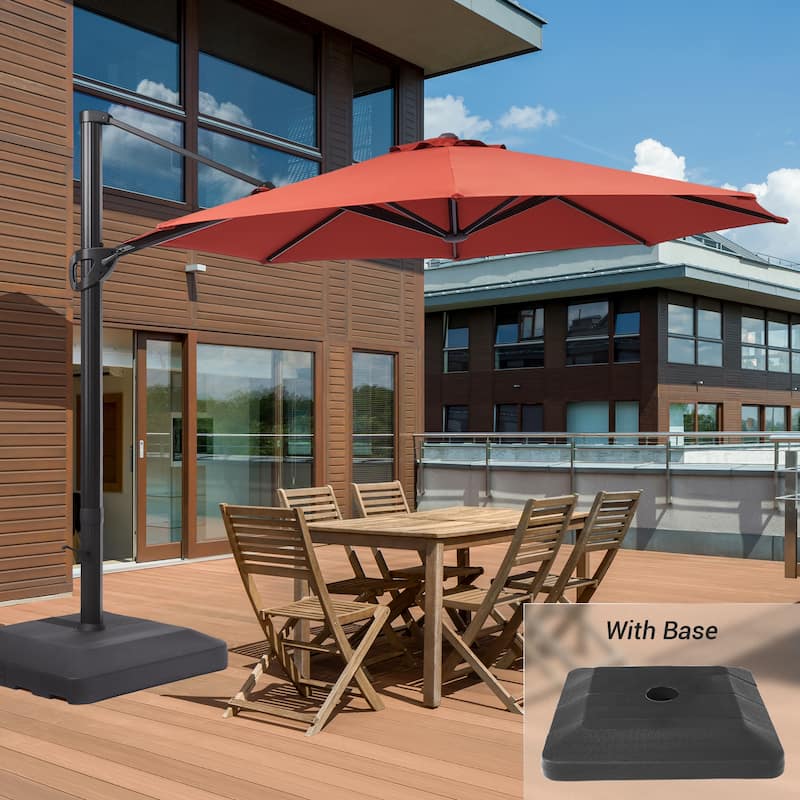 BONOSUKI 11FT Cantilever Patio Offset Umbrella With a Weight Base - Red