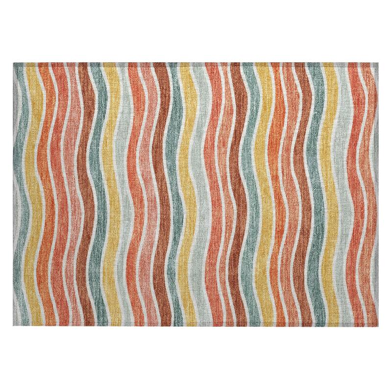 Machine Washable Indoor/ Outdoor Contemporary Stripe Chantille Rug