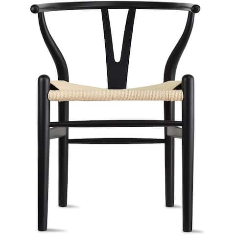 Modern Wood Dining Chair With Open Back Arm Armchair Hemp Seat For Home Restaurant Office