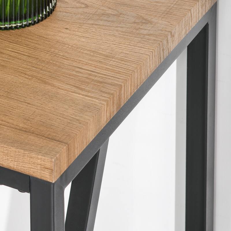 HOMCOM Rustic Industrial Bar Table with Metal Legs and Large Tabletop for Home Bar, Kitchen or Dining Room, Brown