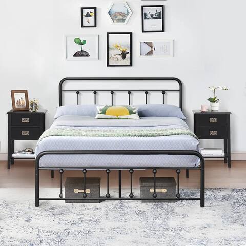 Taomika Bedroom Set Black Bed Frame and 2-Drawer Nightstand Set of 2