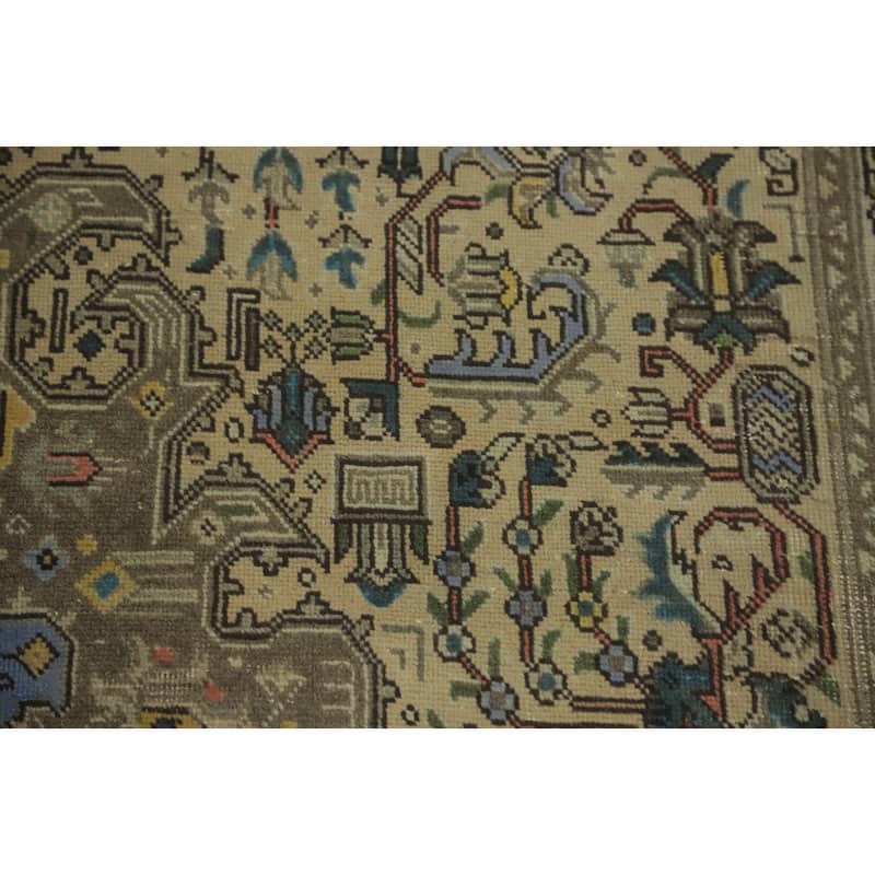 Hand Knotted Oriental 100% Wool Carpet Traditional Medallion Beige & Ivories Tabriz Area Rug - 9' 5'' X 6' 5''