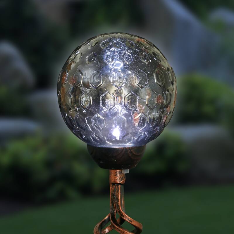 Exhart Solar Pearlized Honeycomb Glass Ball Garden Stake with Metal Finial, 4 by 31 Inches