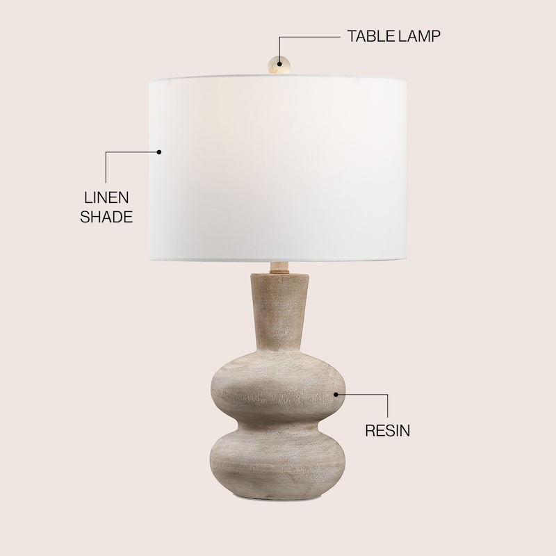 Matheo 24" Modern Minimalist Sculptural Oak-Grain Resin LED Table Lamp
