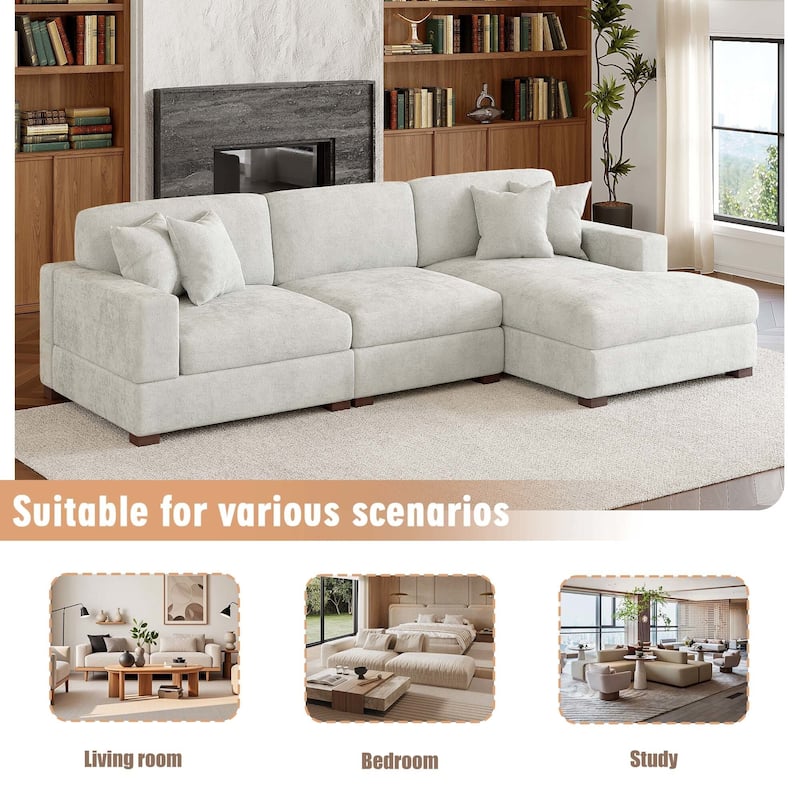 Modern Oversized Chenille Modular Sectional Sofa With Chaise