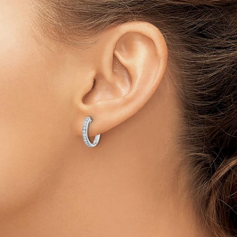 Curata 14k White Gold Diamond Hinged Hoop Earrings - 12x11mm Wide 1mm Thick