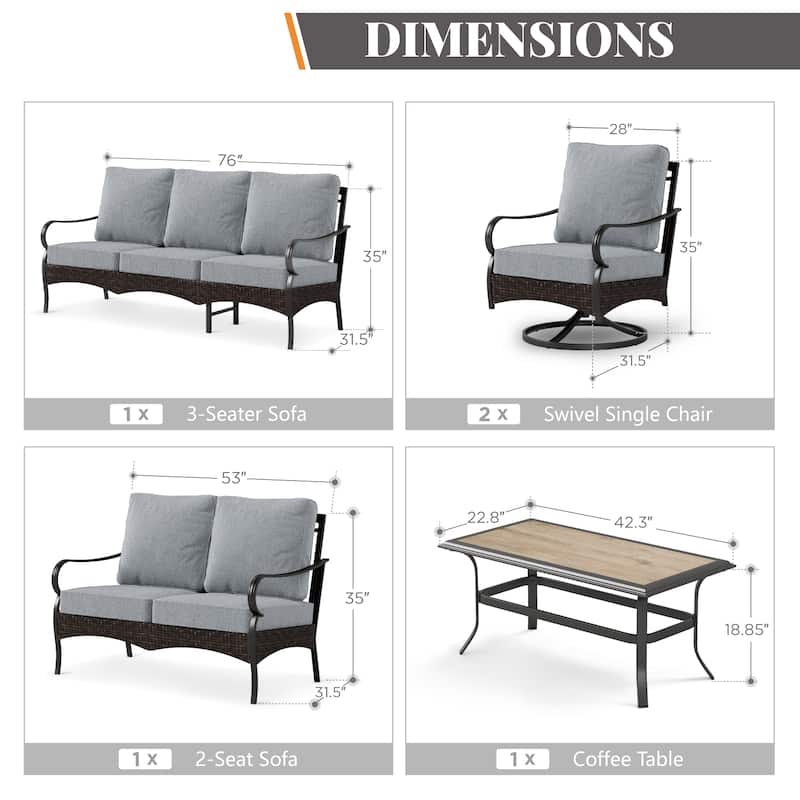 MAISON ARTS Modern Outdoor Patio Furniture Set with Waterproof Cushions - 5-Piece Wicker & Metal Conversation Set