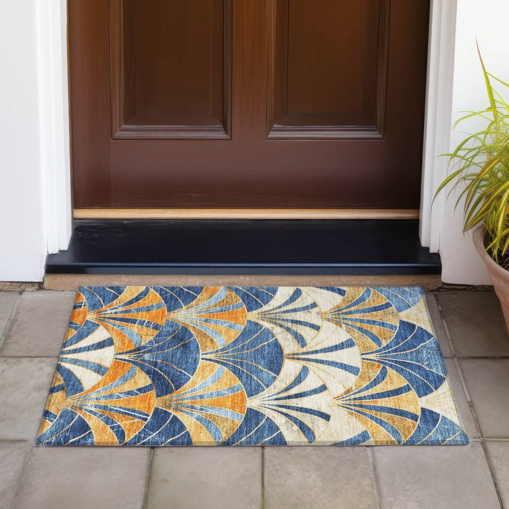 Machine Washable Indoor/Outdoor Geo Mosaic Chantille Rug