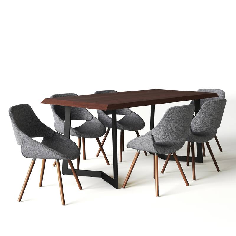 WYNDENHALL Malone Modern Industrial 7 Pc Dining Set with 6 Upholstered Bentwood Dining Chairs and 72 inch Wide Table