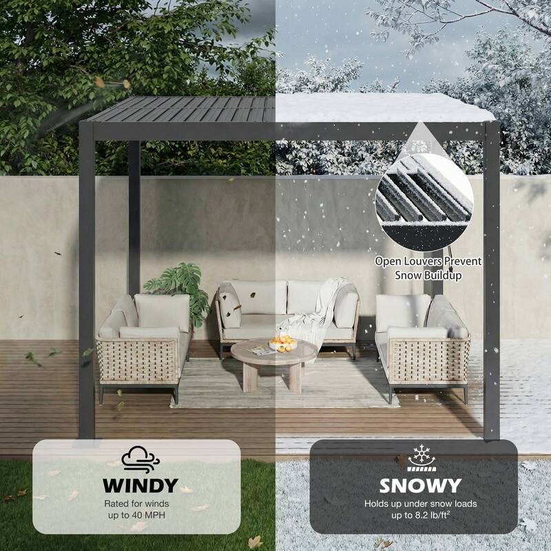 EROMMY Outdoor Louvered Pergola with Optional Winter Cover – Adjustable Hardtop Gazebo, Multiple Sizes