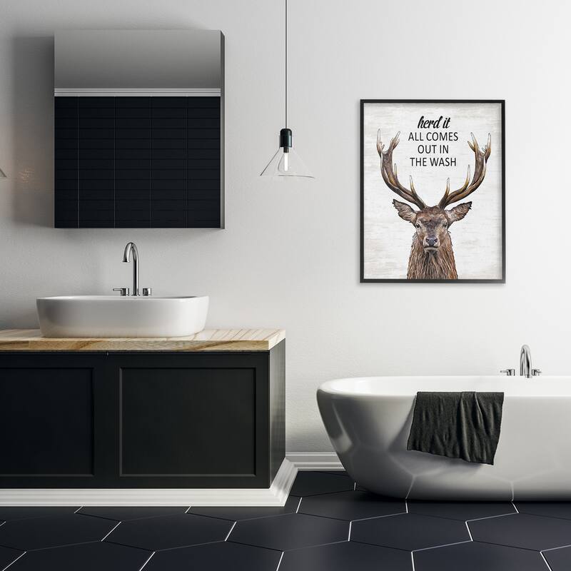 Stupell Laundry Deer Pun Framed Giclee Art Design By Lettered and Lined