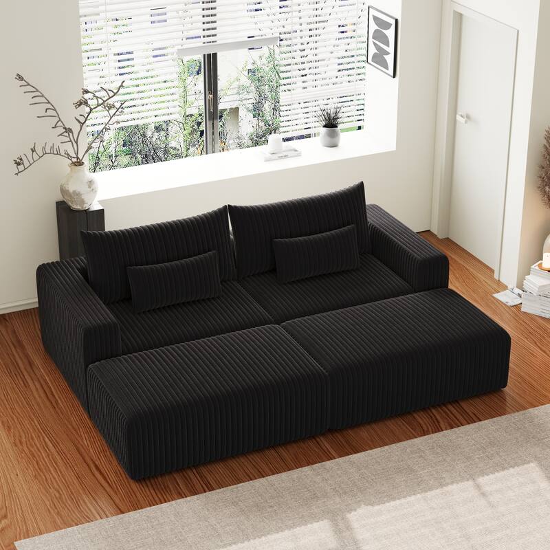 102" Corduroy Cloud Sofa Oversized Modular Sleeper Sofa for Livingroom Plush Sectional Loveseat with 2 Removable Footstool
