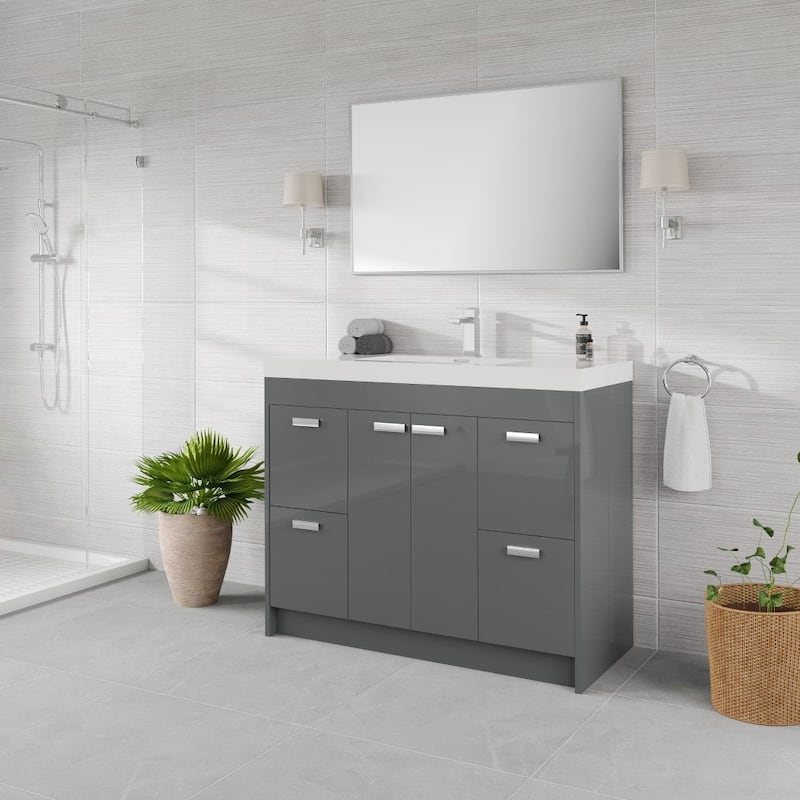 Eviva Lugano 42"W Gray Modern Bath Vanity with WH Acrylic Top - 42"