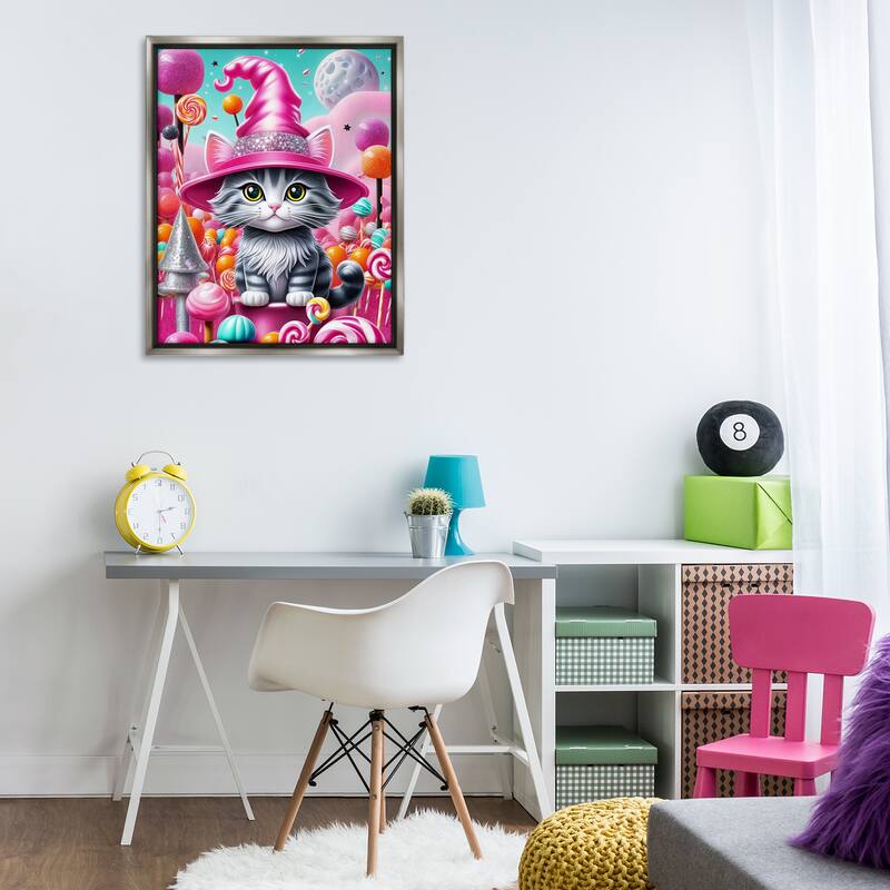 Stupell Kitten Among Pink Candies Framed Floater Canvas Wall Art Design By Tabz Jones