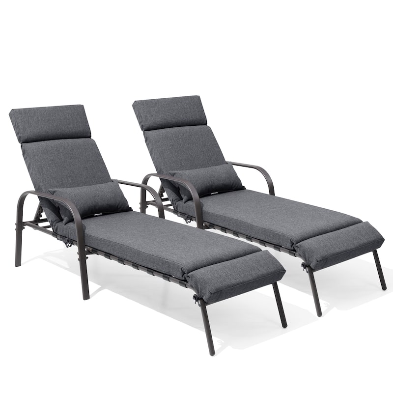 Outdoor All-weather Cushioned Adjustable Chaise Lounge Chairs Patio Pool Loungers