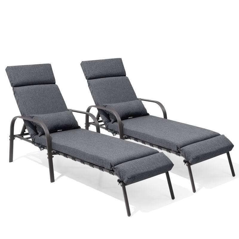 Outdoor Premium All-weather Recliner Adjustable Chaise Lounge Chair with Cushion & Pillow