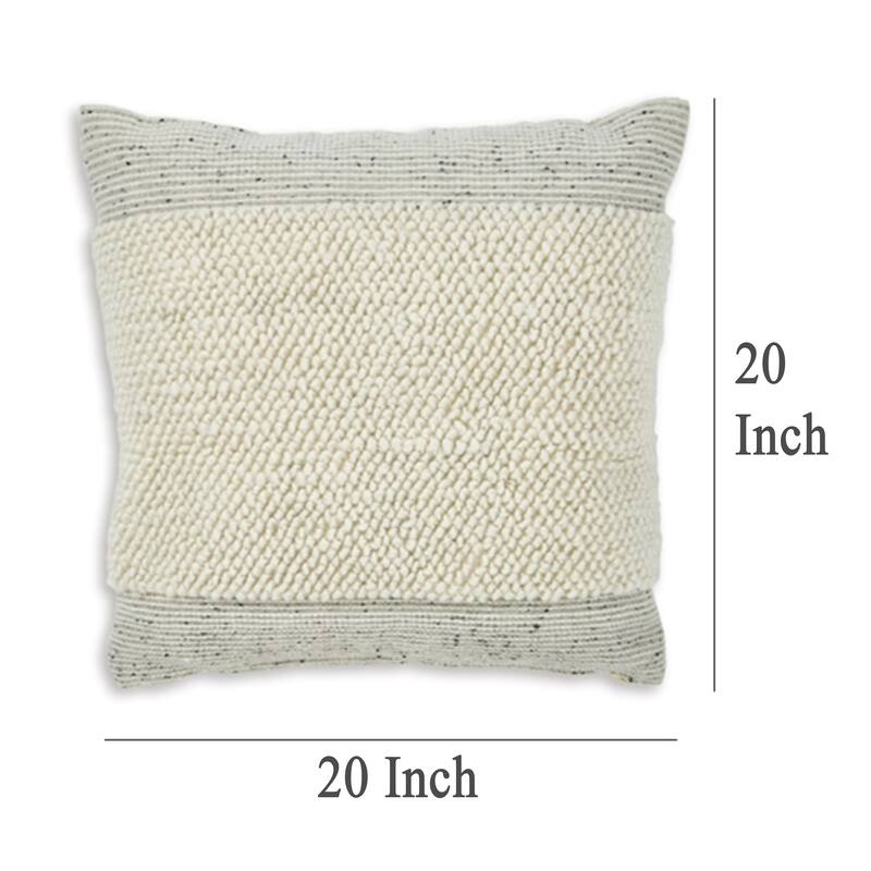 Square Accent Throw Pillow, 20 Inch, White and Gray Stripes, Polyfill