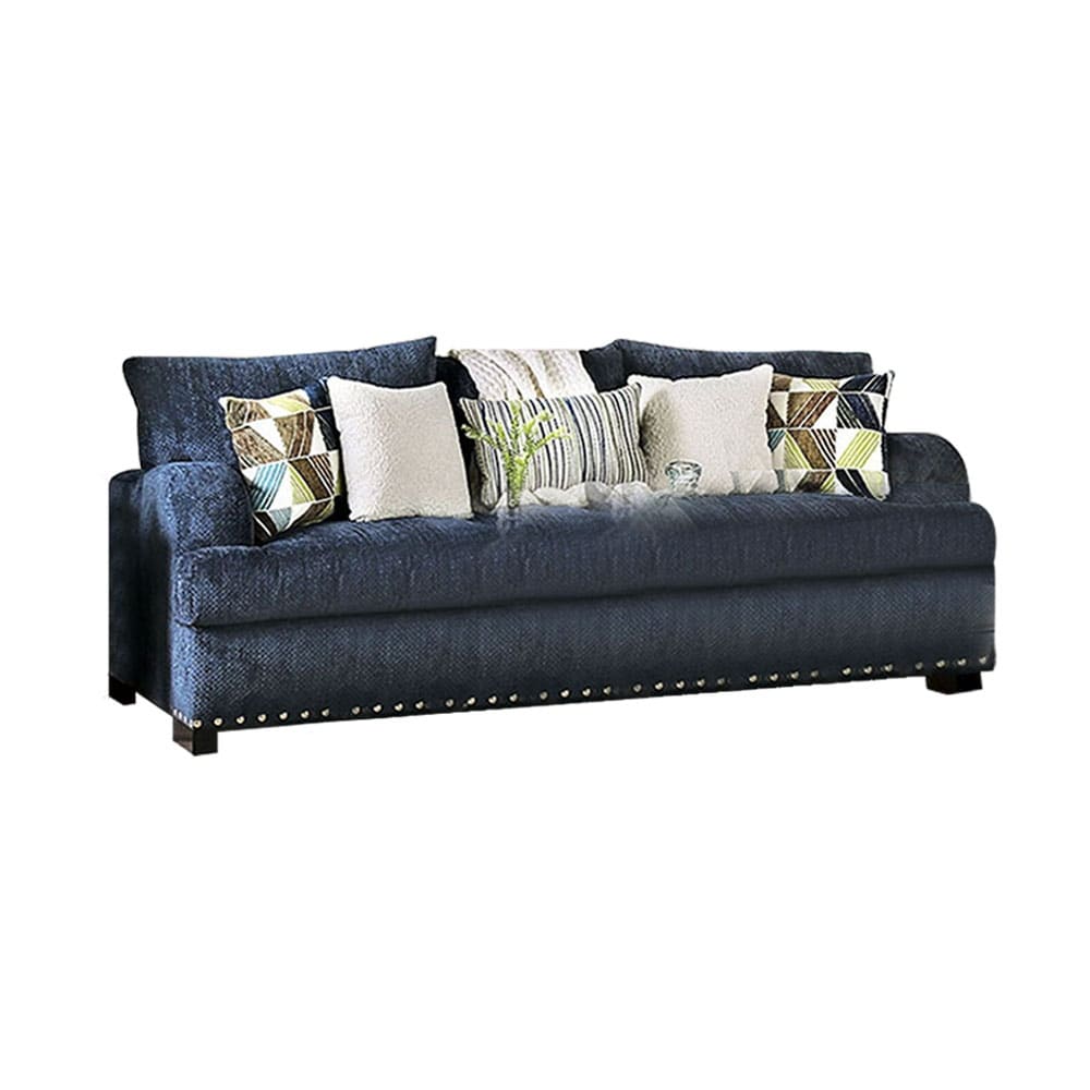 Simple Relax Chenille Sofa with T-Cushion Seats Design in Navy