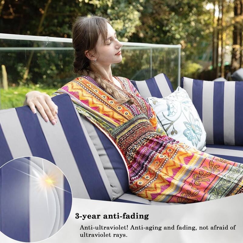 14 Pcs Outdoor Furniture Replacement Cushions Fits 6-seat Sectional Rattan Conversation Set (Only cushions+covers, no sofa.)