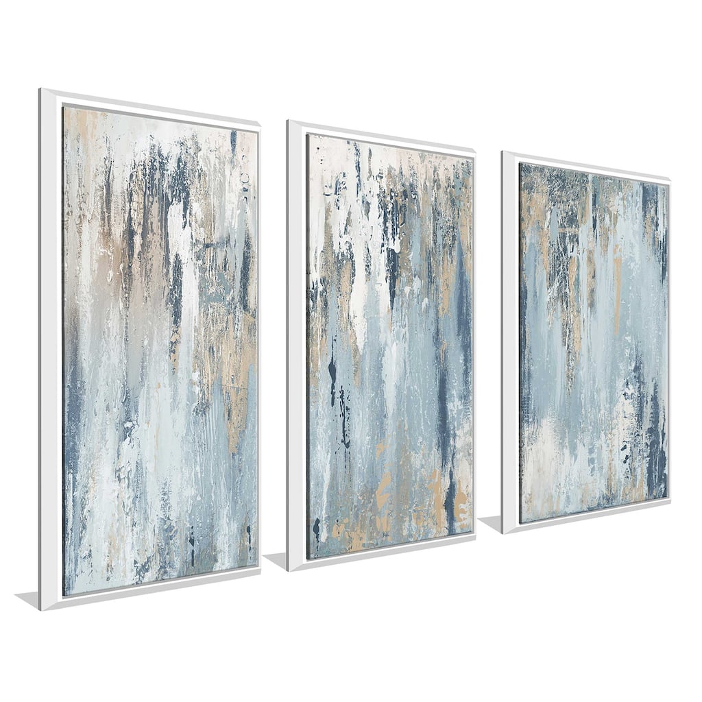 "Blue Illusion I" Print in Floating Canvas, Set of 3 - Blue