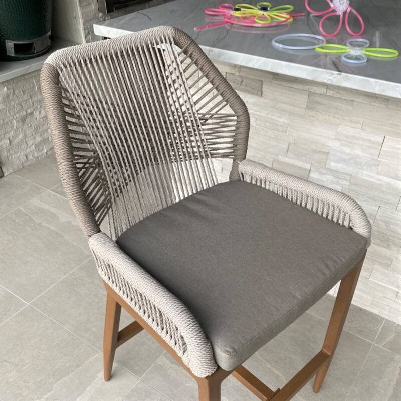 PURPLE LEAF 2 Set Outdoor Bar Stool Chair Set, Modern Counter Height Stool, Cushion Included