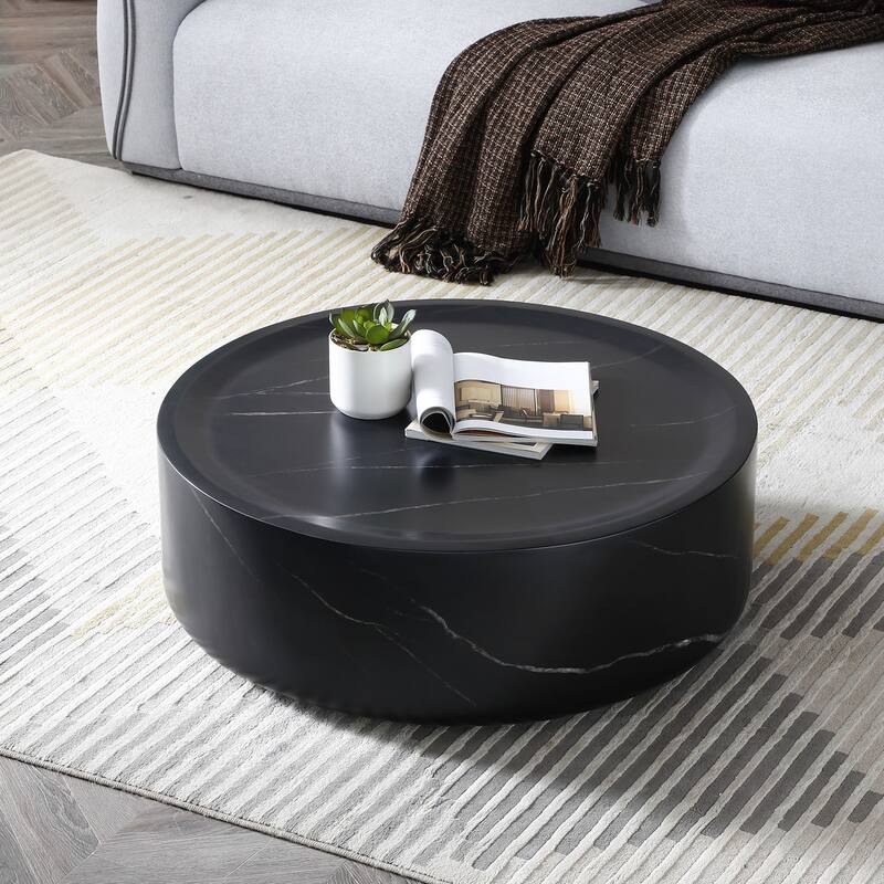 35.43inch Faux Marble Coffee Tables for Living Room, White Round Tea table, No Need Assembly