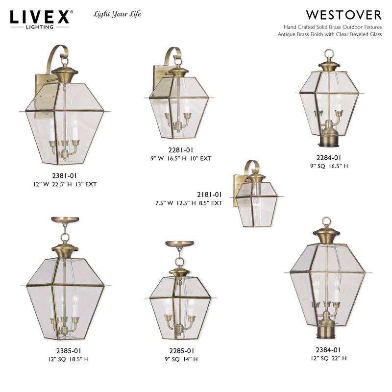 Livex Lighting 3-light Antique Brass Outdoor Post Lantern, 2384-01 - 12" SQ x 22" H