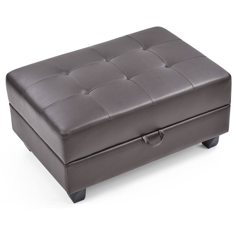 Tufted Faux Leather Storage Ottoman - 37" - Dark Brown