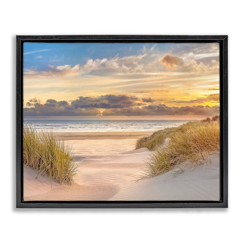 Stupell Serene Beach Between Dunes Framed Floater Canvas Wall Art Design By Mike Calascibetta - 21 x 17 - Black