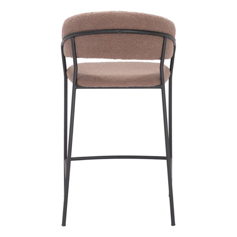Set of Two 26" Brown and Black Shearling and Steel Low Back Counter Height Bar Chairs - 35.8”H x 20.5”W x 20.9”D
