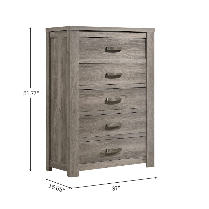 Roundhill Furniture Floren Contemporary Weathered Gray Wood 5-Drawer Chest