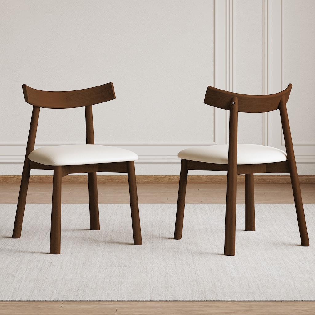Set of 2 Modern Dining Chairs, Ergonomic Armless Kitchen Chairs with Thick Cushions, Leather Upholstery