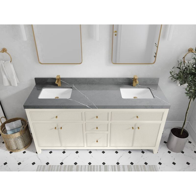 Willow Collections 72 in W x 22 in D Sonoma Free Standing Reeded Double Sink Bathroom Vanity with Countertop - 2”Piatra Gray - Ivory