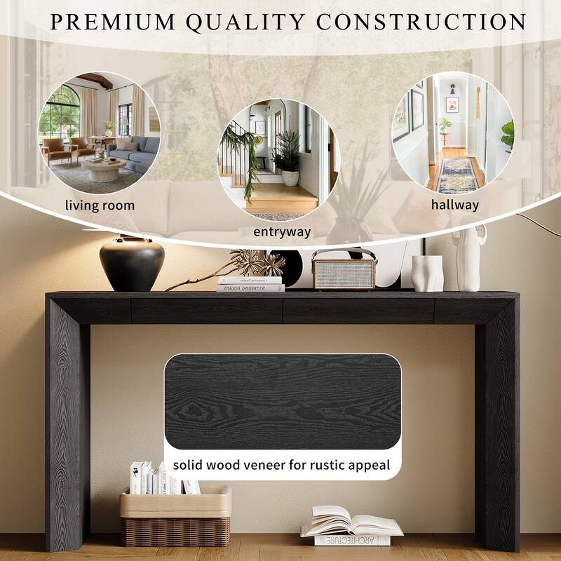 60 Inch Extra Long Sofa Side Table Console Table, Farmhouse Narrow Entryway Accent Table for Living Room Hallway - Black