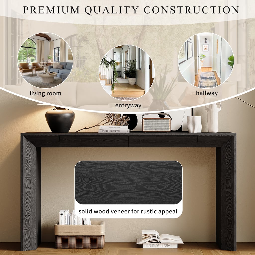 60 Inch Extra Long Sofa Side Table Console Table, Farmhouse Narrow Entryway Accent Table for Living Room Hallway