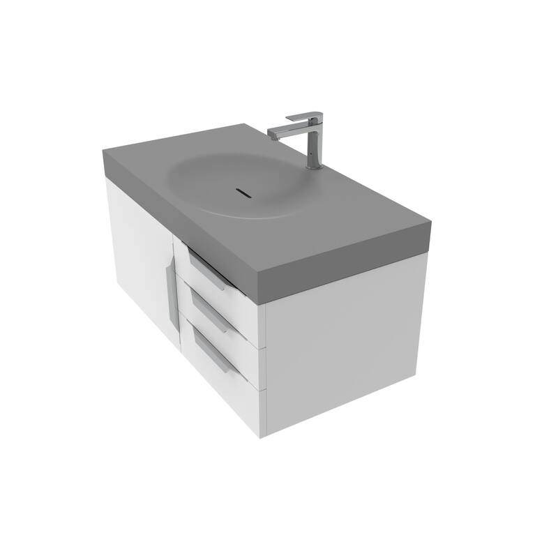 Thames 36" Shallow Basin Wall Mounted Bathroom Vanity Set w/ Gray Top