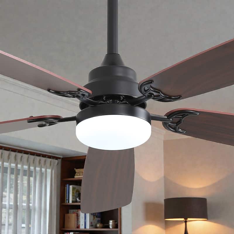 52 Inch Indoor Ceiling Fan with LED Light, 6-Speed Quiet DC Motor, 5 Blades, Dual-Color Design, Remote Control