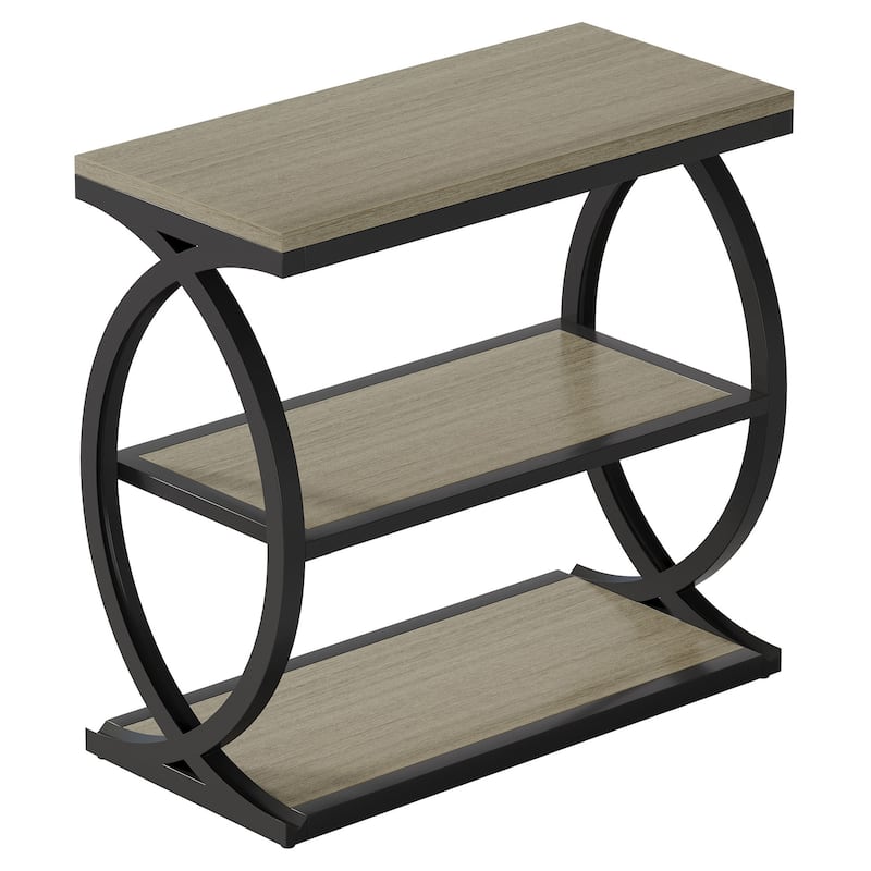 Small 3-Tier End Table for Living Room, Industrial Wooden Side Table with Metal Frame, Rustic Brown