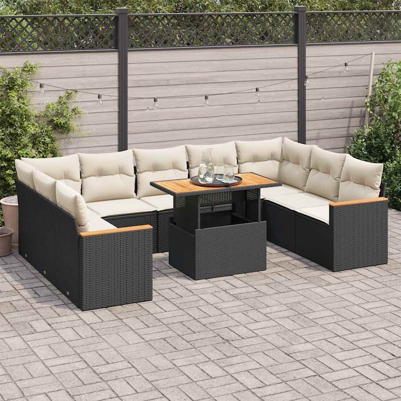 Outdoor Garden Sofa Set with Cushions - 21.7 x 39.4 x 28.7 in - Black and cream - form2