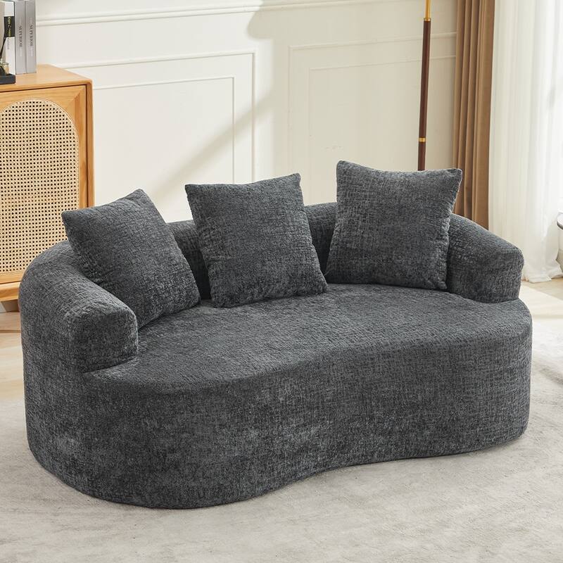 Minimalist Curved Loveseat with 3 Throw Pillows, Grey Sofa Couch Sleeper Sofa Couch for Living Room Bedroom