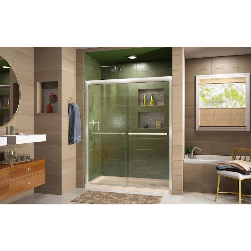 DreamLine Duet 32 in. D x 60 in. W x 74 3/4 in. H Bypass Sliding Shower Door and Shower Base Kit - 32" x 60"
