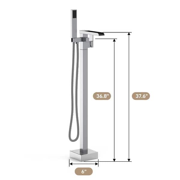 dimension image slide 2 of 8, Freestanding Bathtub Faucet, Floor-Mount Tub Filler Chrome