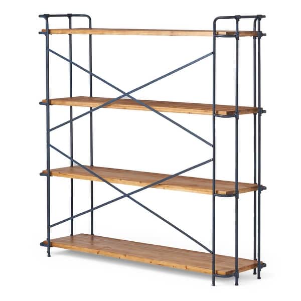 slide 2 of 12, Yorktown Industrial 4-shelf Firwood Bookcase by Christopher Knight Home Antique Brown+Blue+Black