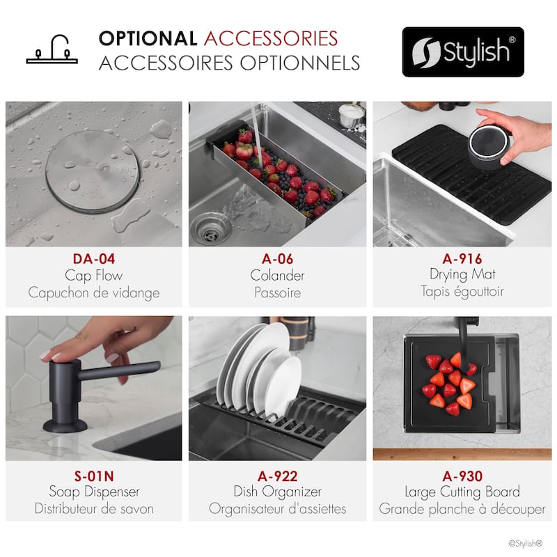 Undermount 25 inch Stainless Steel Single Bowl Workstation Kitchen Sink with Black Accessories Handmade