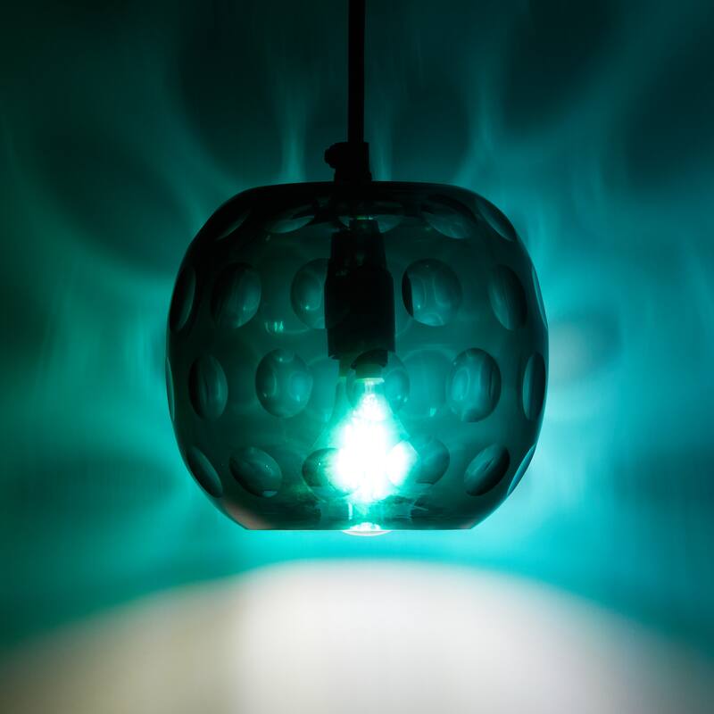 Quinn River of Goods Black Metal and Hand Blown Glass 6-Inch Pendant Light with Adjustable Hanging Cord - 6" x 6" x 60"